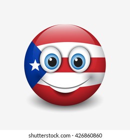 Cute emoticon isolated on white background with Puerto Rico flag motive - smiley - vector illustration