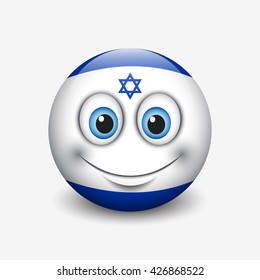 Cute emoticon isolated on white background with Israel flag motive - smiley - vector illustration