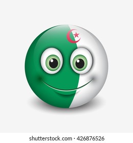 Cute emoticon isolated on white background with Algeria flag motive - smiley - vector illustration