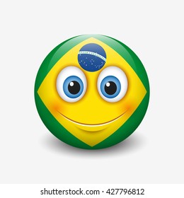 Cute emoticon isolated on white background with Brazil flag motive - smiley - vector illustration