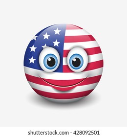 Cute emoticon isolated on white background with United States of America flag motive - smiley - vector illustration