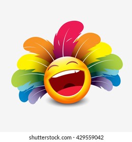 Cute emoticon isolated on white background with carnival headdress motive - smiley - vector illustration