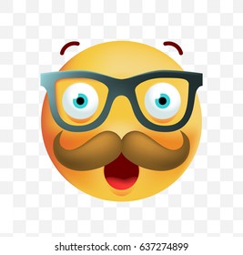 Cute Emoticon With Mustache and Glasses on White Background. Isolated Vector Illustration 