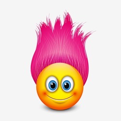 Cute Emoticon With Pink Hair - Emoji - Vector Illustration