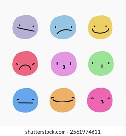 Cute emoticon set. Colorful emoji vector