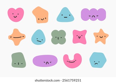 Cute emoticon set. random shape emoticon set with fun color. Colorful emoticon face