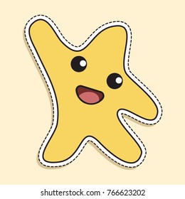 Cute emoticon star waving hello. Cute cartoon doodle patch badges. Print pin, badge, sticker
