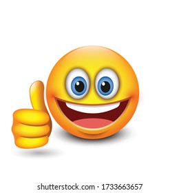 Cute emoticon with thumb up, emoji - vector illustration