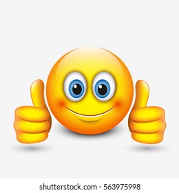 Cute Emoticon With Thumbs Up, Emoji - Vector Illustration
