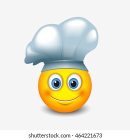 Cute Emoticon Wearing Chef Hat - Emoji, Smiley - Vector Illustration