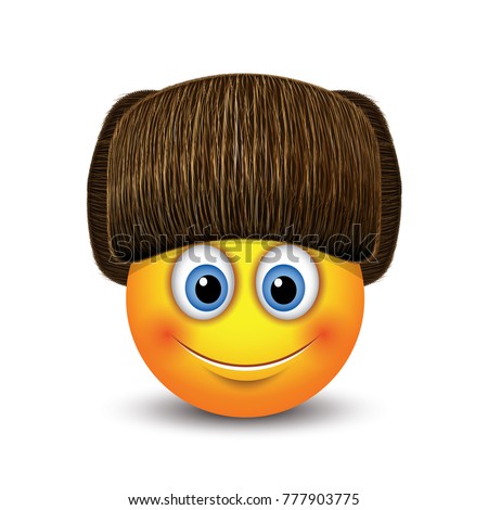 Cute emoticon wearing fur hat - ushanka - emoji, smiley - vector illustration