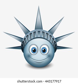Cute emoticon wearing Statue of Liberty crown - New York - emoji - smiley - vector illustration