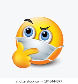 Cute Emoticon Wearing Surgical Mask - Emoji - Vector Illustration