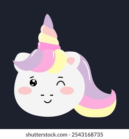 cute emoticon. wink kawaii exspression face unicorn. emoticon sticker