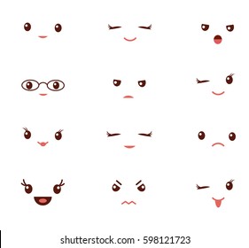 Cute emoticons with different emotions vector illustration. Vector set of emoji. Set of smiley different icons