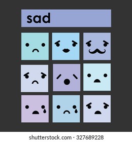 cute emoticons, emoji, faces with emotions, in fun cartoon style. Vector icons set