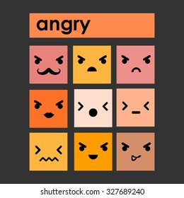 cute emoticons, emoji, faces with emotions, in fun cartoon style. Vector icons set