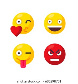 Cute emoticons. Emoji smile icons. Isolated vector illustration on white background. Emoji flat design, vector illustration