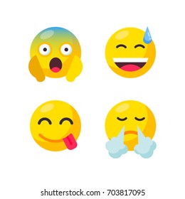 Cute emoticons. Emoji smile icons. Isolated vector illustration on white background. Emoji flat design, vector illustration