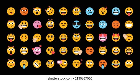 Cute Emoticons Gesichter fühlen Vektorset für Social Media Post und Reaktion. Hübsche Emoji mit Gesichtsausdrücken. Vektorgrafik