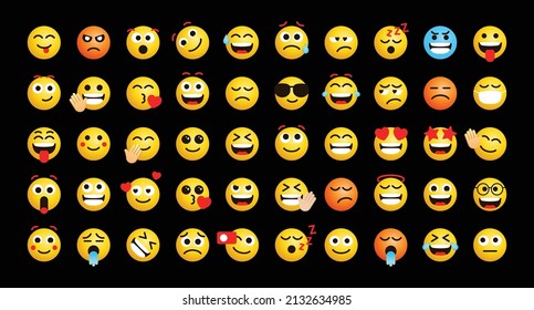 Cute Emoticons faces feeling vector set for social media post and reaction. Funny emoji with facial expressions. Vector illustration