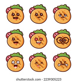 CUTE EMOTICONS SET OF AREPAS LATINA FOOD