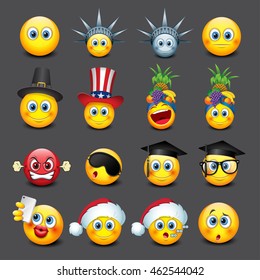 Cute emoticons set, emoji - smiley - vector illustration