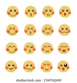 Cute emoticons set emoji.Vector illustration in lineart style.