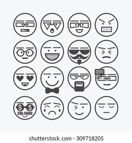 Cute emoticons set - Line conceptual and emotional round faces icons for designs