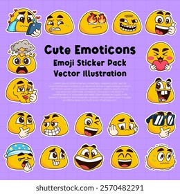Cute Emoticons sticker pack vector illustration