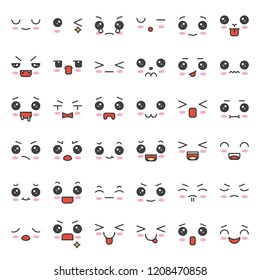 cute emotion face in various expession, editable stroke icon set 3/4