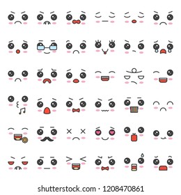 cute emotion face in various expession, editable stroke icon set 4/4