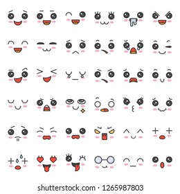 cute emotion face in various expession, editable stroke icon set 5/5