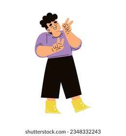 Cute Emotional Boy Child Smiling Feeling Happy with V Sign Gesture Vector Illustration