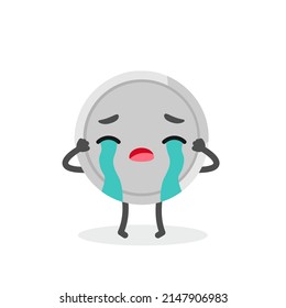Cute emotional coin cry character. Funny vector cartoon money.