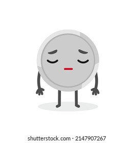 Cute emotional coin sad character.  Funny vector cartoon money