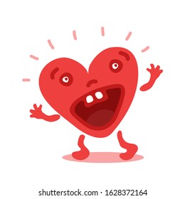 Cute emotional heart isolated on white background. Valentines Day vector illustration. Flat design. Conceptual design element for greeting card, sticker, magnet, leaflet.