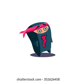 Cute Emotional Ninja Scared and Yelling. Flat Vector Illustration