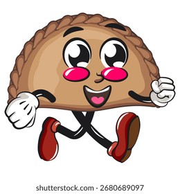 cute empanada mascot character vector illustration walking, work of hand drawn