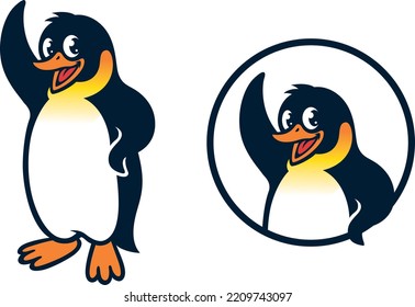 Cute Emperor Penguin Waving Mascot Character Design