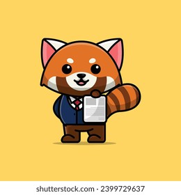 Cute employe red panda cartoon vector illustration animal proffession concept icon isolated