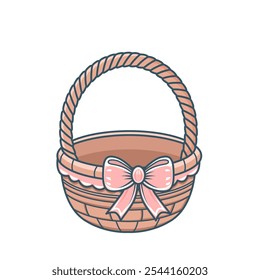 Cesta vacía linda con el arco para la tipografía. Ilustración vectorial plana sobre fondo blanco