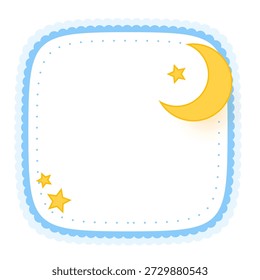 Lindo marco de borde de cielo nocturno vacío con luna y estrellas Vector