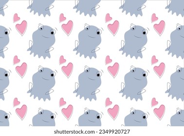 Cute enamored ghost in cartoon style.