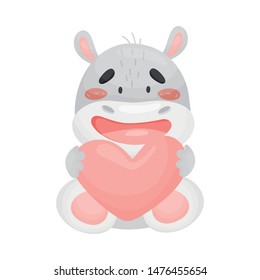 Cute enamored hippo. Vector illustration on white background.