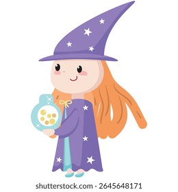 Cute enchantress with magic potion vector icon