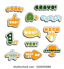 Cute encouragement phrases for school and kindergarten. Vector labels set