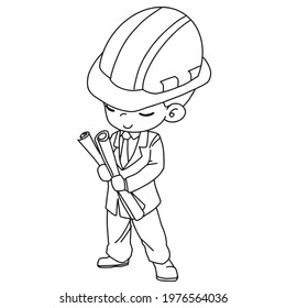 cute engineer coloring page with ouline.Coloring book for kids.Vector illustrations.Amazon kdp no content.