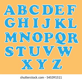 cute English alphabet vector illustration set showing on orange background