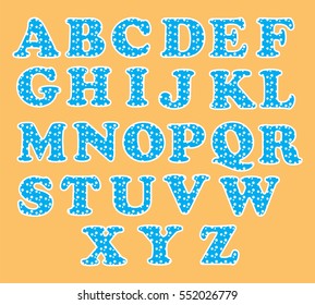 cute English alphabet vector illustration set with circle pattern showing on orange background